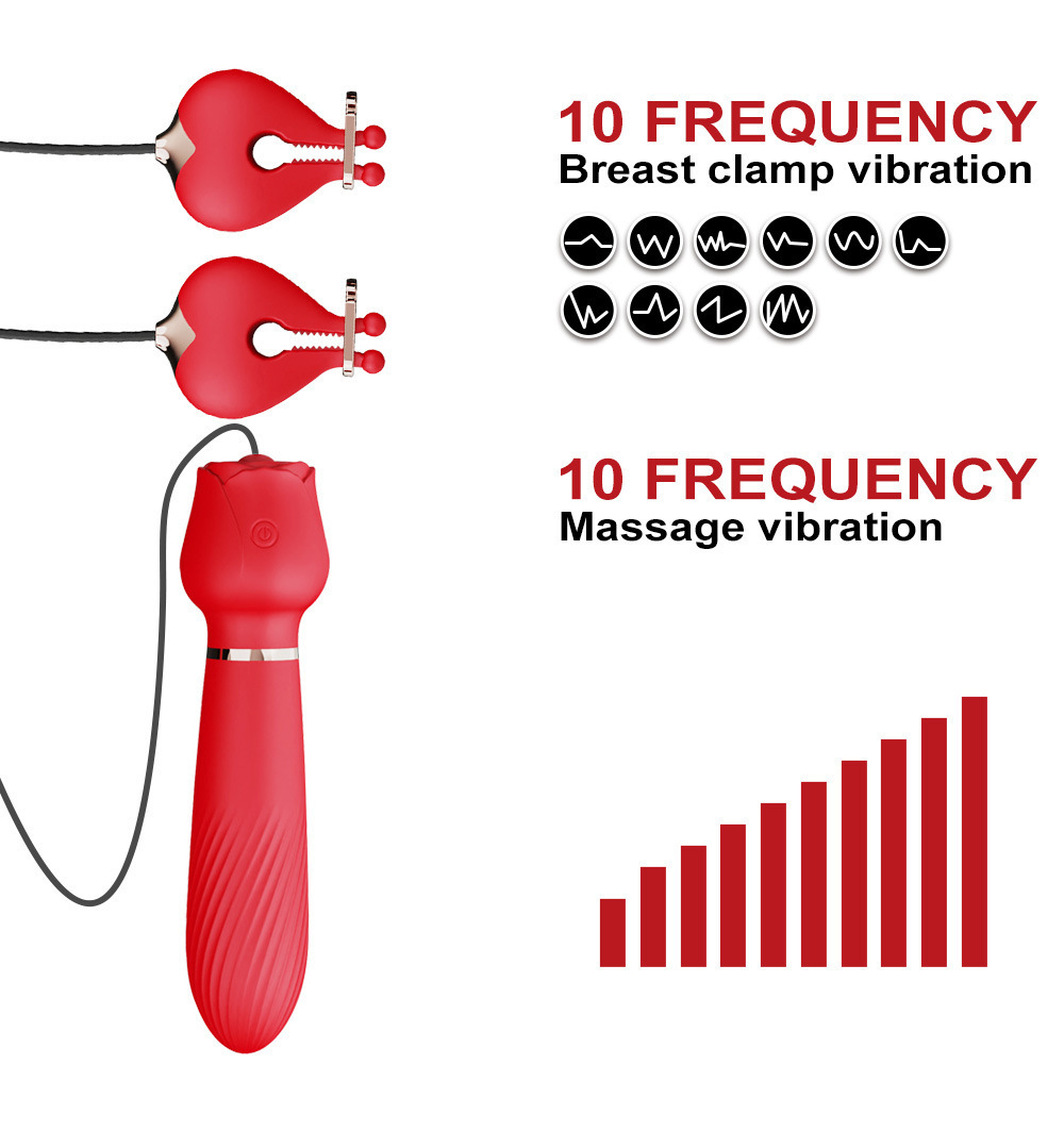 Rose Breast Clip Vibrator, Silicone Rose-Red Massager for Adults — detail image 3