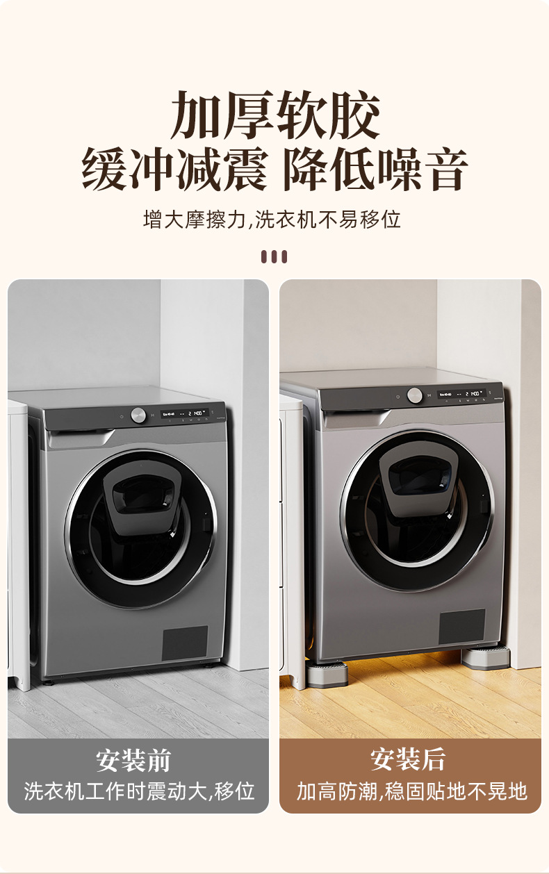 Washing machine base frame, anti-vibration, non-slip feet