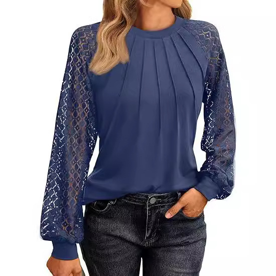 autumn lace silk knitted shirt for leisure