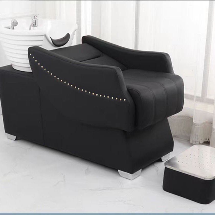 Cama de lavado de cabello de medio reclinado, salón de peluquería, cama de lavado de agua, lavabo cerámico, cama de lavado de cabello de medio reclinado, cama de lavado de cabello de lujo simple y ligera.