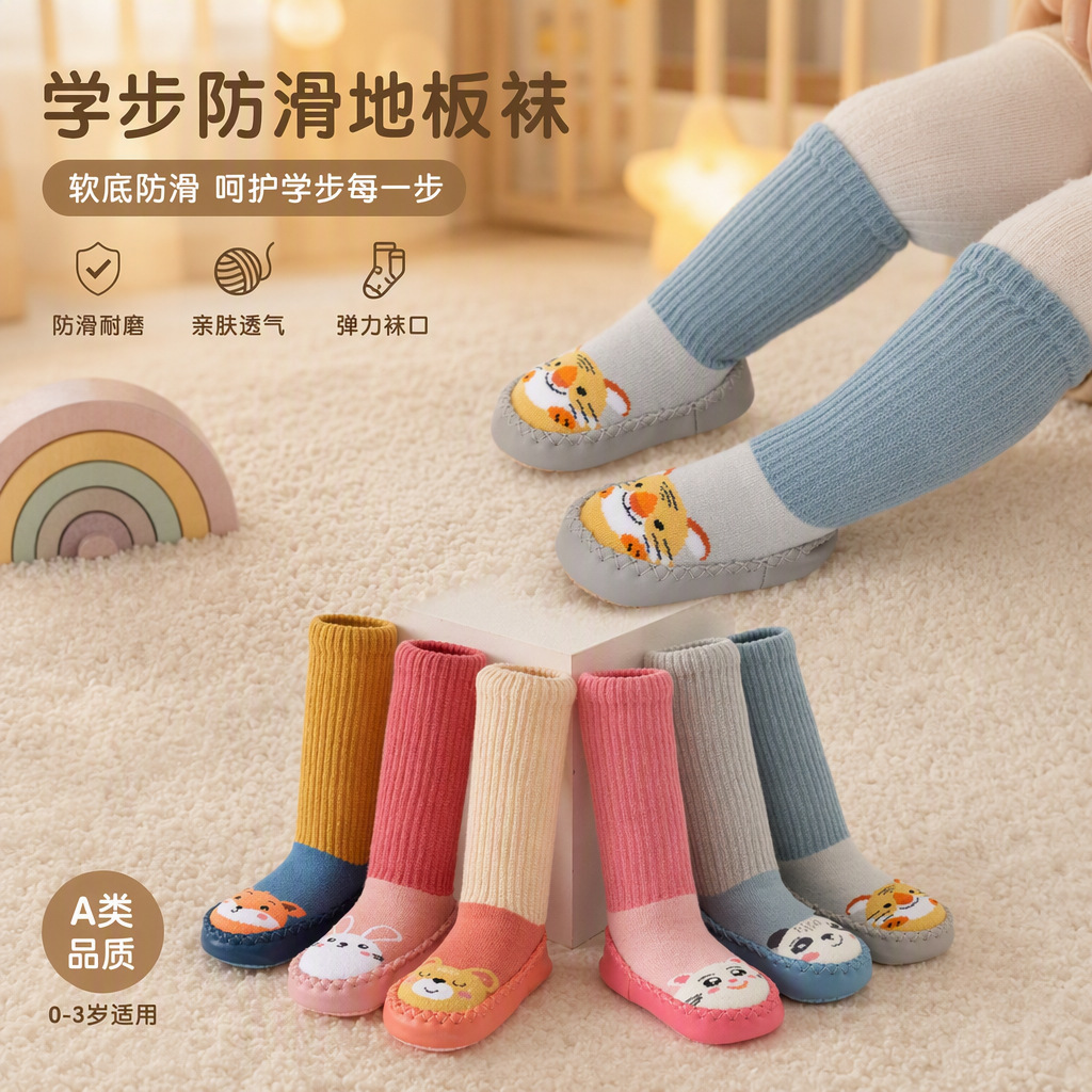 Calcetines para el suelo, calcetines para niños, calcetines tipo zapato para bebés, calcetines gruesos de tubo largo de algodón puro para otoño e invierno para hombres y mujeres, calcetines antideslizantes para bebés recién nacidos