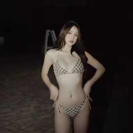 源头工厂复古棋盘格性感露背紧身显瘦比基尼温泉沙滩欧美分体泳衣