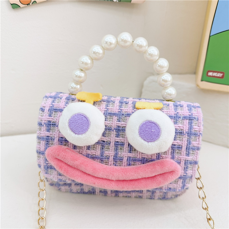 Bolso de perla para niños 2023 nuevo algodón y lino cadena pequeña bolsa cuadrada Linda fea linda chica bolsa decorativa bolsa de mensajero