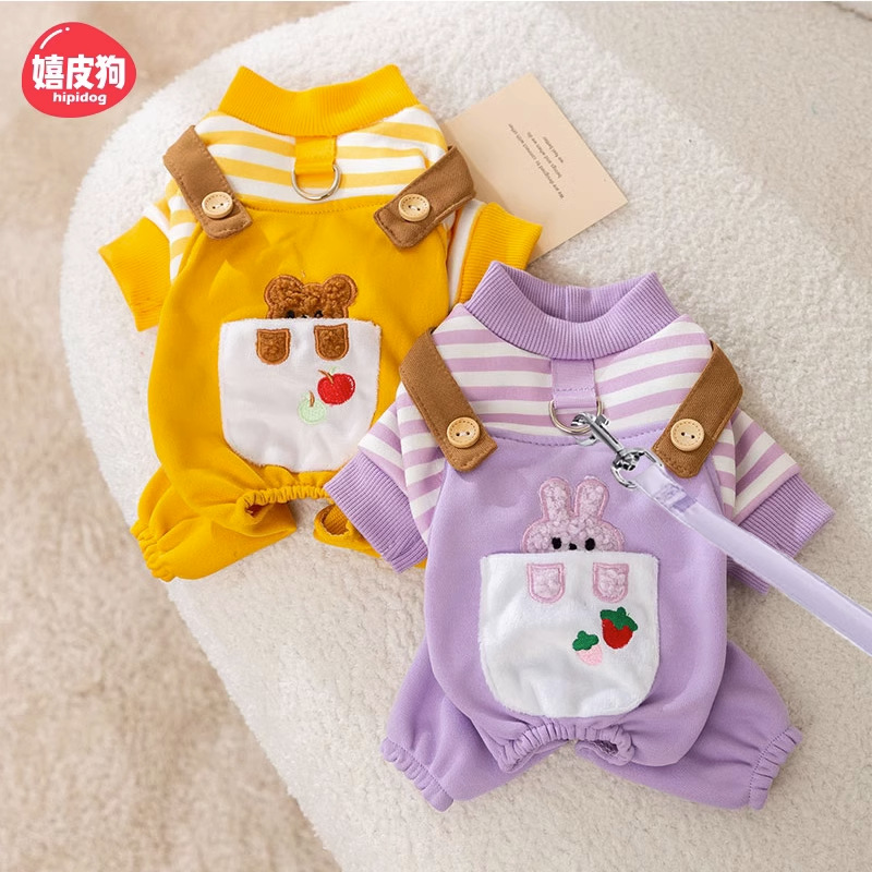 Otoño e invierno lindo oso conejo rayas tracción perro ropa de cuatro patas gato de dibujos animados lindo perro ropa