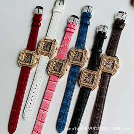 网红同款镶钻男女士情侣手表跨境方形大表盘皮带生活防水石英表