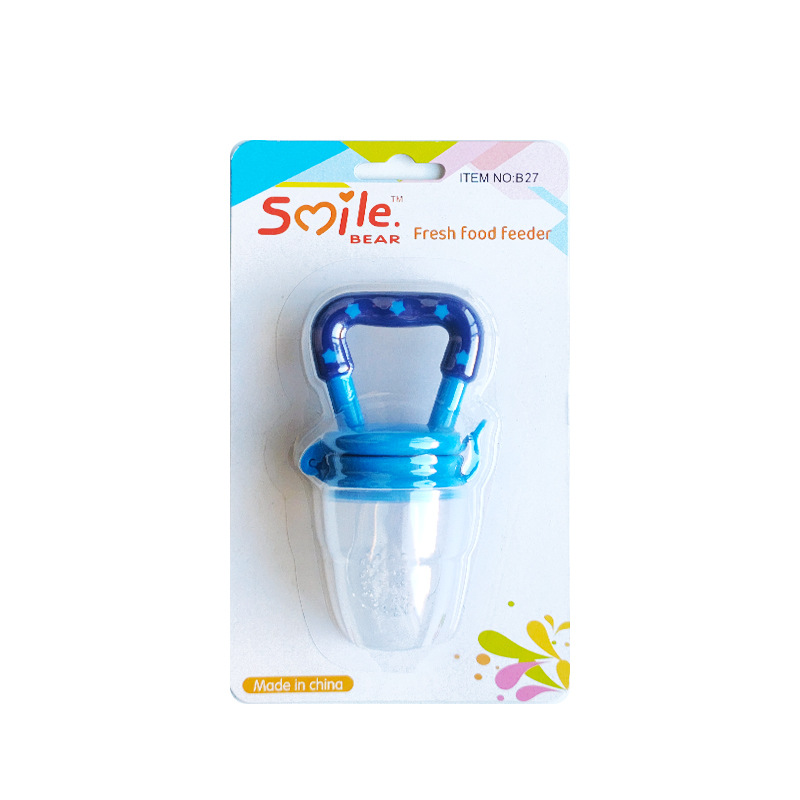 Suministro directo de fábrica de silicona préstamo neto de frutas y verduras música suplemento alimenticio de frutas mordida música bebé silicona calmante dispositivo de alimentación Paquete de tarjeta de succión