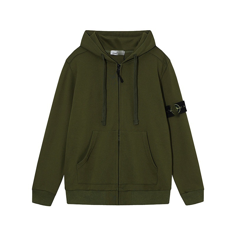 跨境STONE ISLAND石头24ss纯色开衫拉链连帽卫衣上衣休闲外套潮岛|undefined