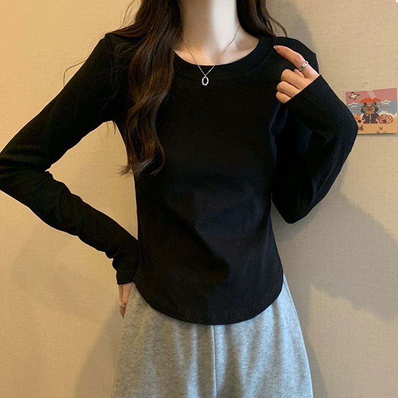 正肩长袖打底衫女内搭秋季新款打底t恤女修身高级感显瘦不规则|undefined