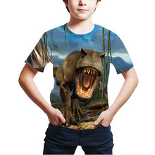 新款速賣通童裝T恤 3D數碼恐龍印花T恤兒童休閑套頭衫圓領T恤