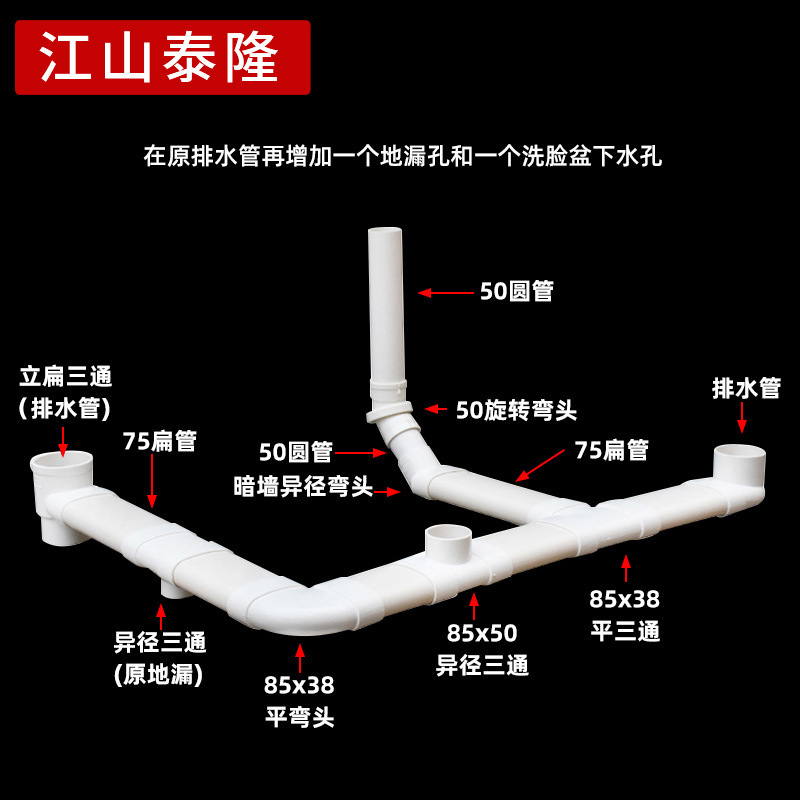 PVC平管継手楕円管部品バルコニーキッチントイレ下水85*38mm平件シフター|undefined
