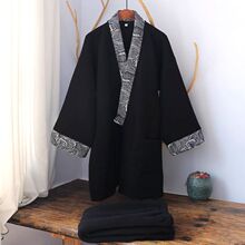 拼色秋冬男棉汉服加厚睡衣家居服中国风大码宽松禅服道服拉架棉