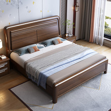 金丝檀全实木床现代简约主卧1.8米双人中式家具储物大床工厂直销