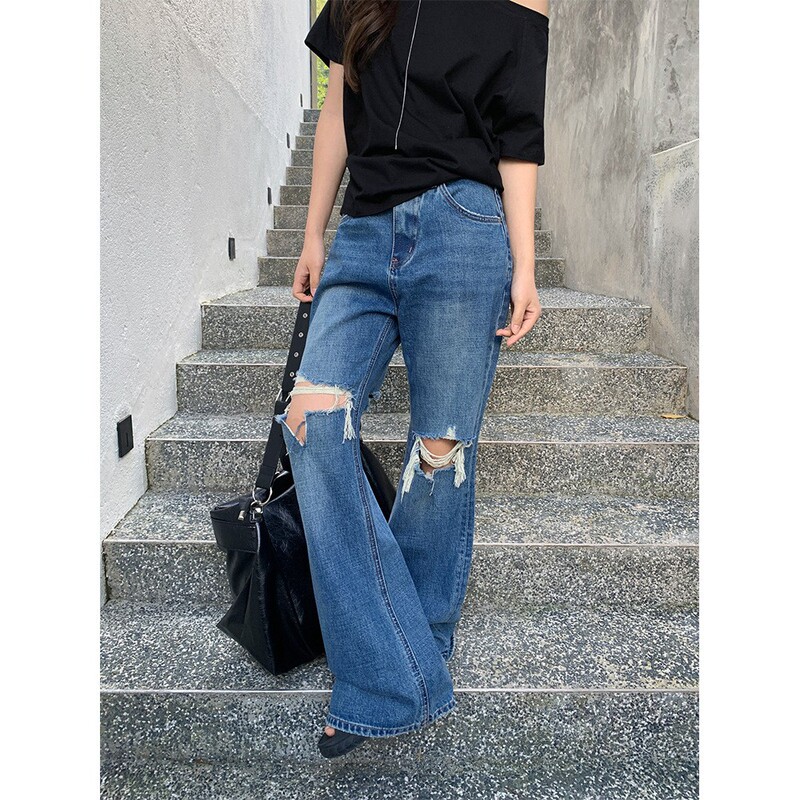 See 3L Spring Ripped Jeans for Women Street Style Versatile Casual Flared Pants for Women Xf1152