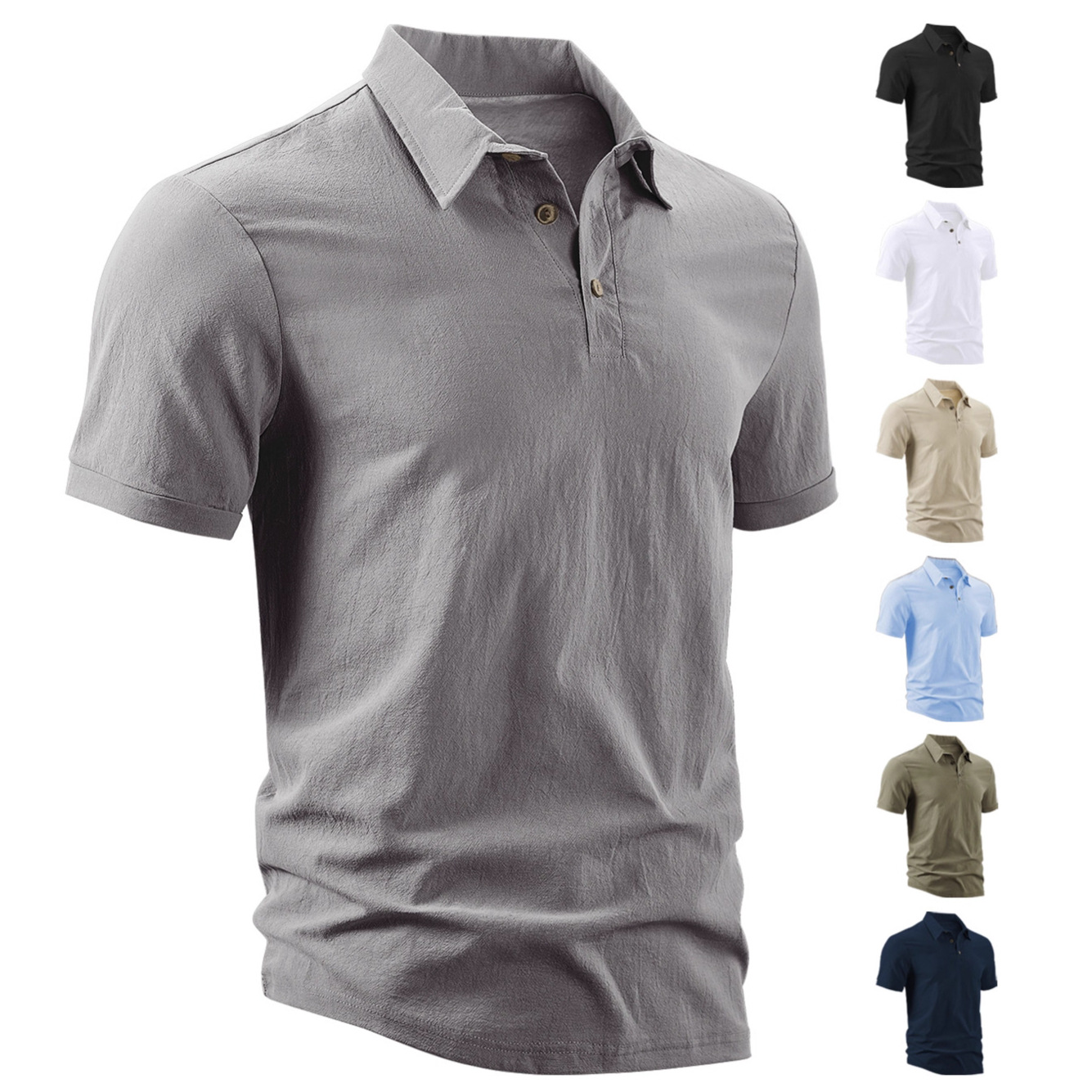 Europa y América transfronterizos hombre lino sólido botón camisa de manga corta Amazon TK polo de algodón transpirable