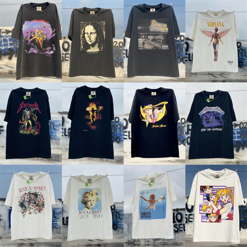 Correct Version Heavy Washed Distressed Doberman Dog White Ink Direct Printing Vtg European and American Trendy Brand Round Neck Men's and Women's Short t