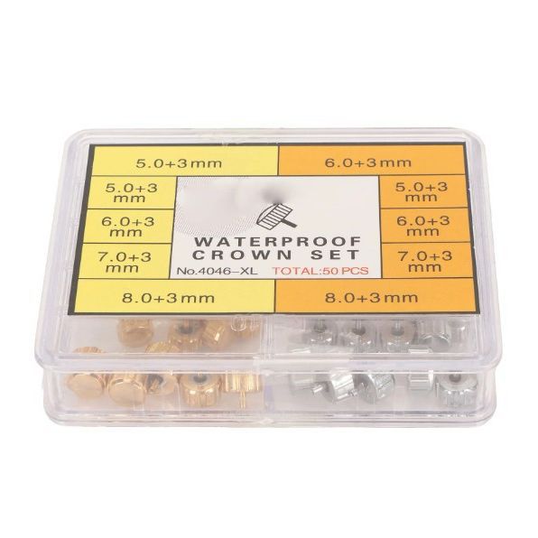 手表配件 盒装滴胶把头 NO.4046-XL加大表冠表把铜质金银黑把头