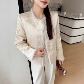 【浅金软枝】月白刺绣貂毛盘扣鹅绒服复古新中式国风重工绣纹外套
