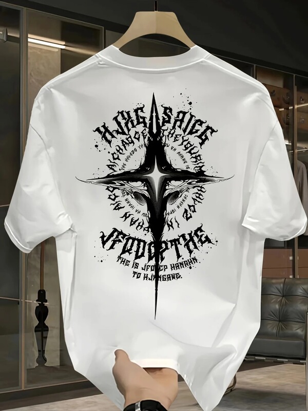 Men's Heavyweight Cotton Graphic Print T-Shirt - Casual Crew Neck Short Sleeve Regular Fit Suitable for Summer T-Shirt