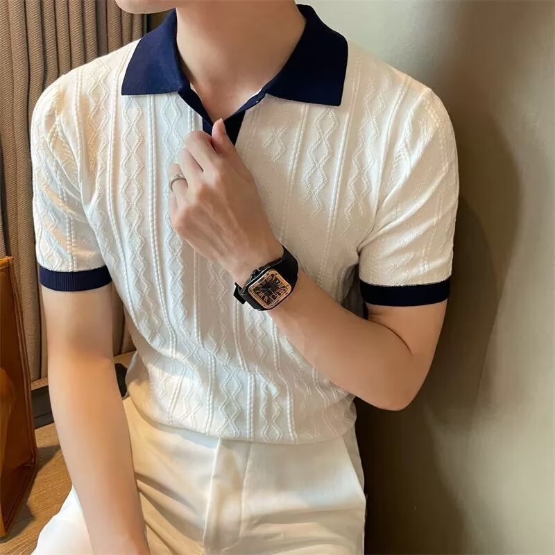 Herren Eis Seide Strickpolo Slim Fit Kurzarm Sommer Pullover_voghion.com