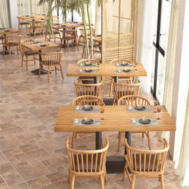 简约休闲咖啡厅桌椅长方形四方桌子网红餐厅料理店4人6人实木餐桌