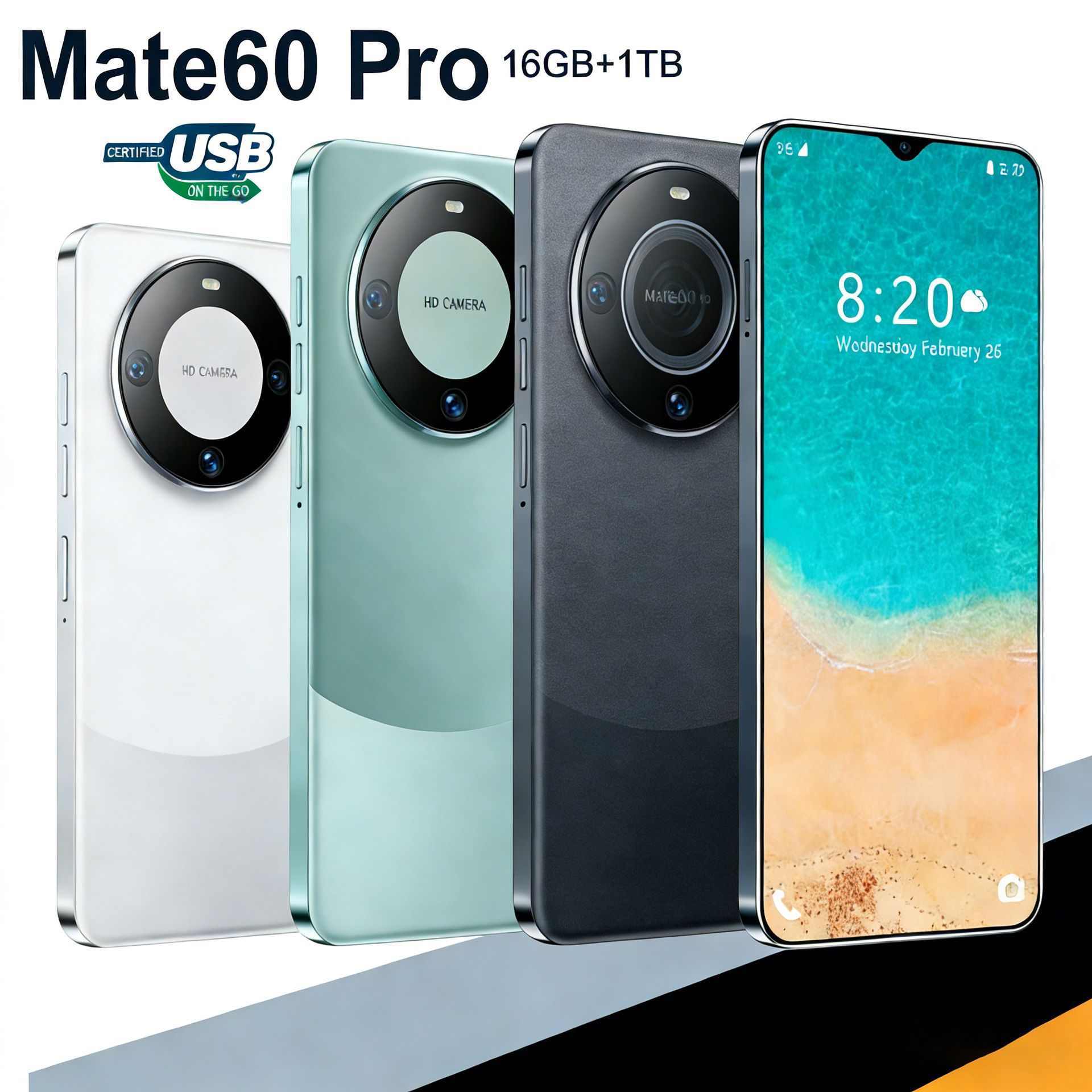 Mate60 Pro smartfon 6.6 düymlük ekran 2+16 GB yaddaş