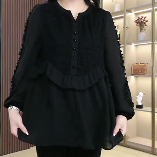 2025 spring new light cooked chiffon long sleeve shirt top plus size fat mother net red live casual women's clothing