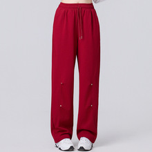 秋季新款百搭金属扣显瘦爵士舞蹈卫裤宽松褶皱阔腿直筒休闲裤女