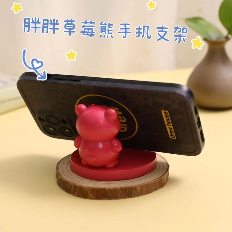 クリエイティブイチゴクマ携帯電話ホルダーデスクトップかわいいピンククマ装飾品タブレットスタンドオフィス携帯電話ホルダー良いもの|undefined