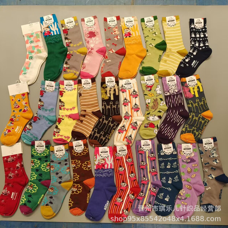 Foreign Trade Moomin Cotton Women's Socks, Cartoon Anime Style, Breathable Mid-Calf Socks for All Seasons, Dropshipping
