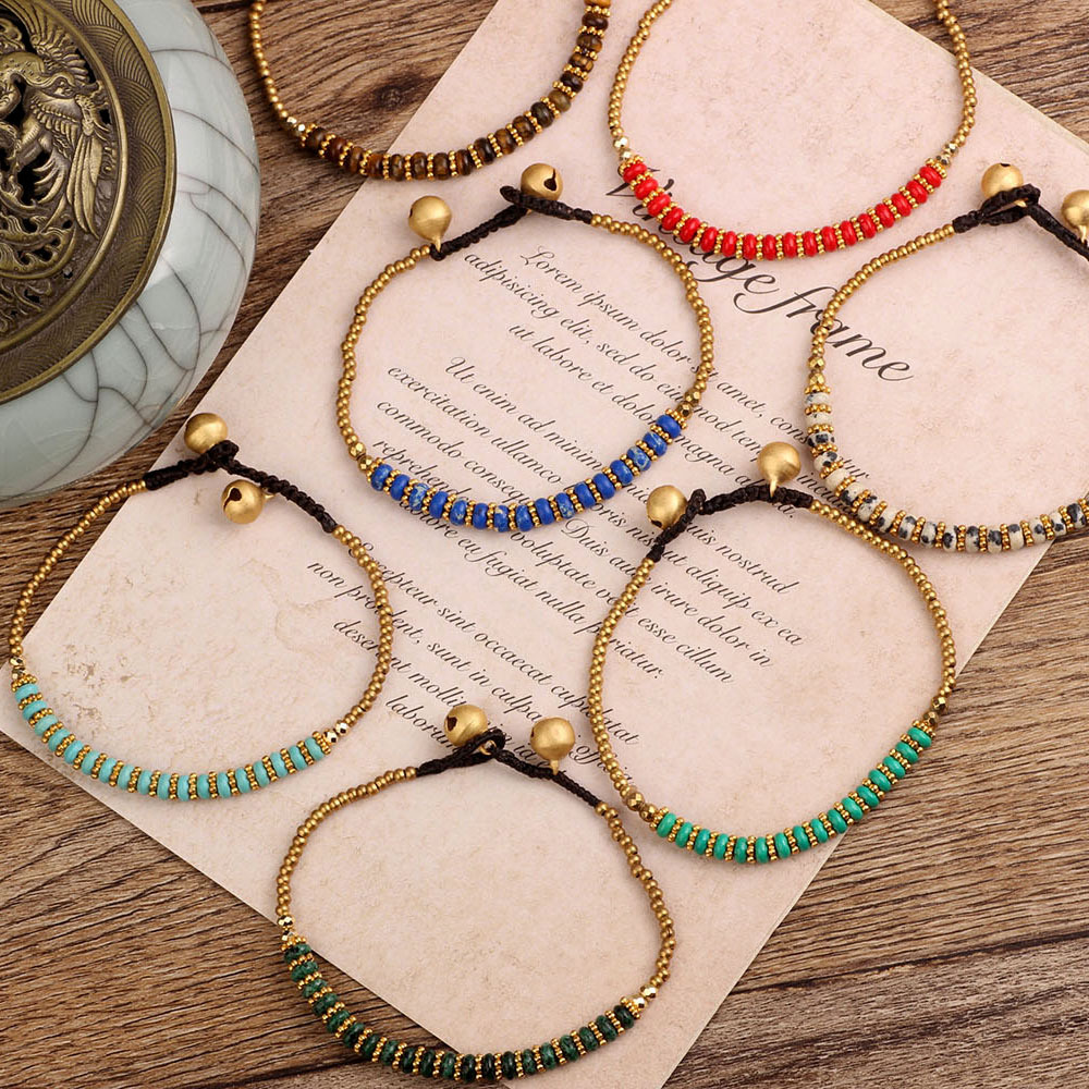 17g Weight Bracelets Classification Turquoise, Wax rope, Copper Chain Material Beaded Chain Chain Type Holiday, Daily Occasion turquoise, rope, Copper Material Color Block Pattern All Seasons Season Women's Gender Knitting Design Casual, Simple Style Style Casual Simple Style Color Block Turquoise Rope Copper Beaded Chain Beaded Bracelets Wholesale 2