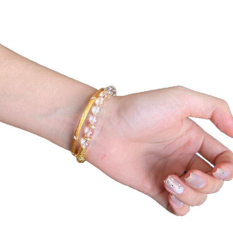 Elegant Crystal Beaded Bracelet With Hammered Pattern For Women_voghion.com