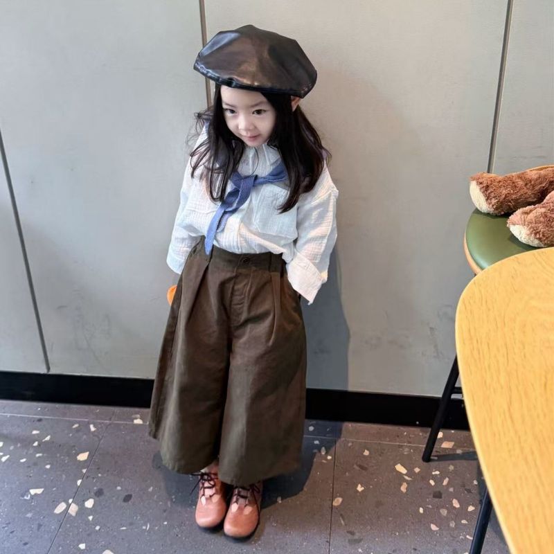 韩版童装女童套装衬衫2025秋季新款儿童洋气薄款上衣阔腿裤两件套|undefined