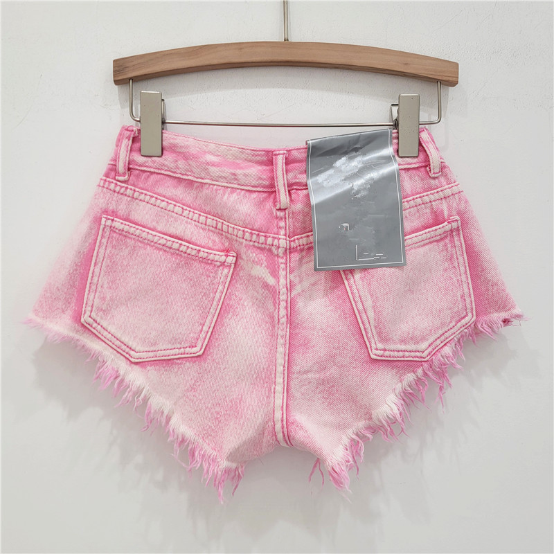 Pantalones Cortos de Mezclilla con Cuentas de Mezclilla con Bordes Deshilachados para Verano