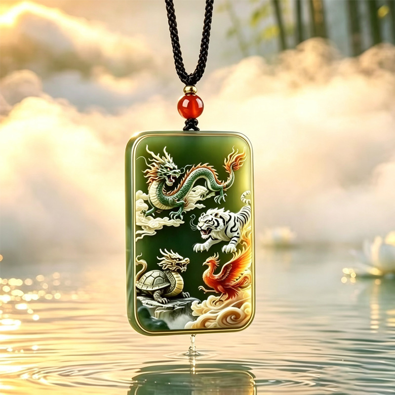 Four Divine Beasts Pendant, Chinese Style Painted Peace Charm, Unisex, Lucky Charm, Suitable for Store and E-commerce Live Streaming