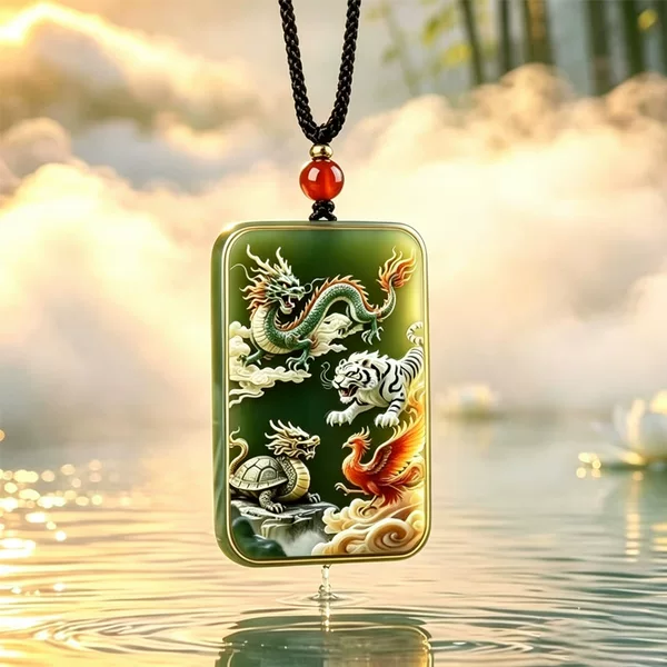 Four Divine Beasts Pendant, Chinese Style Painted Peace Charm, Unisex, Lucky Charm, Suitable for Store and E-commerce Live Streaming