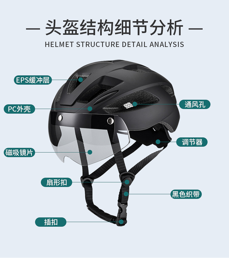 自行车骑行头盔 可拆卸磁吸式风镜男女通用山地车公路车安全帽详情5