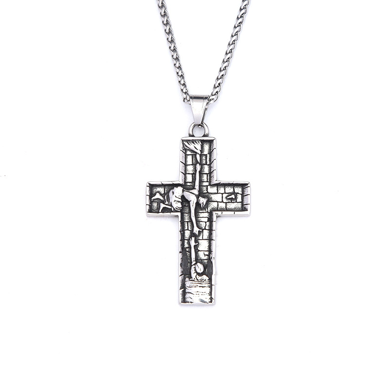 Pendentif croix Savior en acier inoxydable, bijou tendance et créatif pour homme_voghion.com