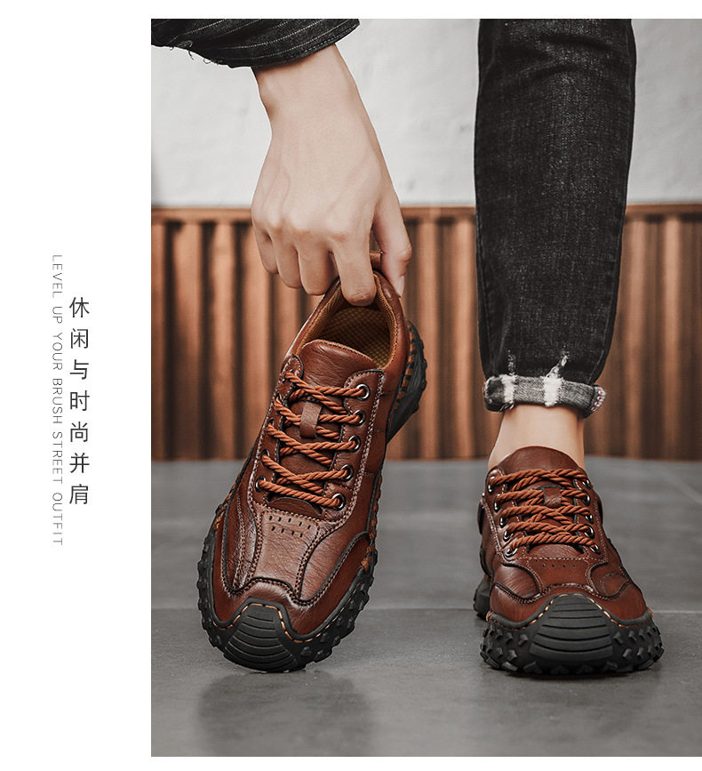 Giày lười nam da đế bằng khâu tay hở, giày slip-on cổ thấp ngoài trời cỡ lớn — 9893 nâu nhạt, 9893 nâu sẫm, 9893 đen chi tiết 14