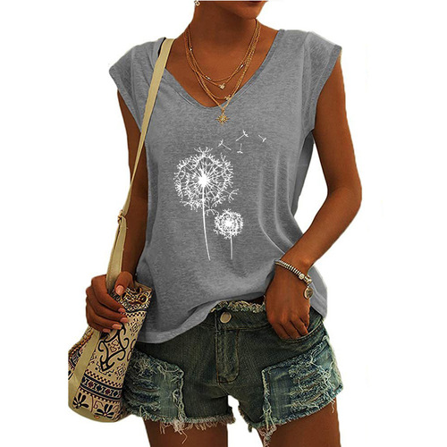 New Women's Printed V-Neck Cover Sleeve Loose T-Shirt Top on Amazon Europe and North America, AliExpress, and Wish