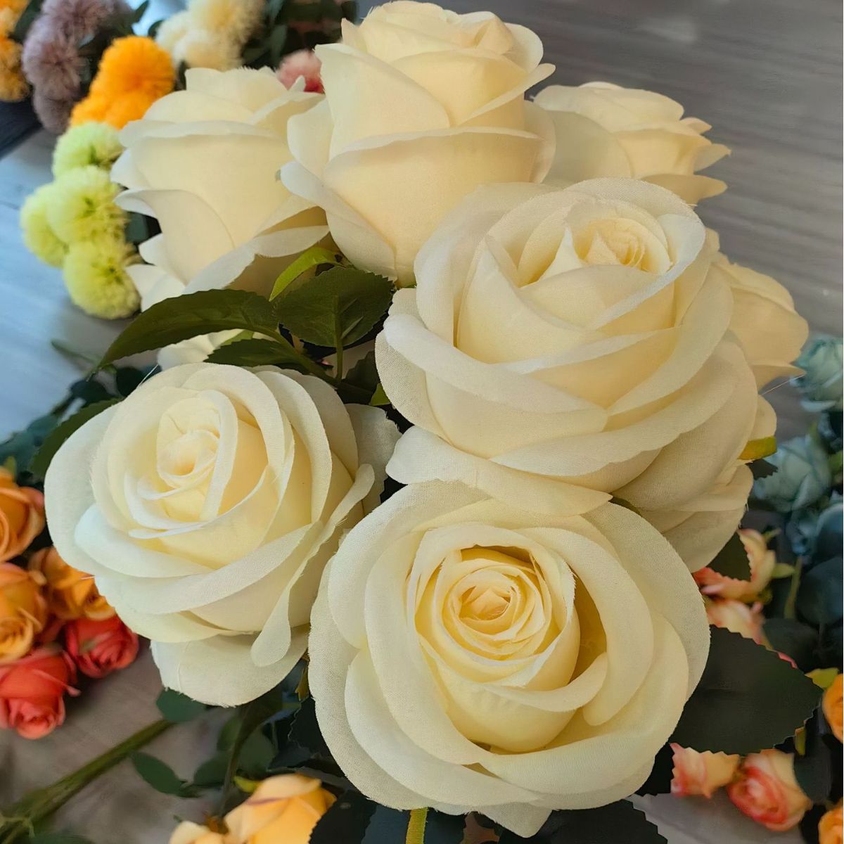 9 flores de rosa de núcleo curling flores de simulación flores grandes flores de simulación de boda flores falsas