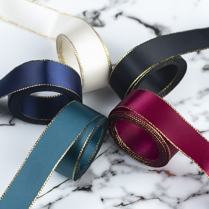 Spot Wholesale 2.2cm Gold Edge Ribbon Birthday Gift Cake Packaging Ribbon Bow Flower Gift