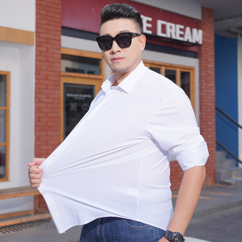Spring and Autumn New plus size Men's Long-sleeved Shirt Chubby Brother's Non-marking Non-ironing High-elastic Solid Color Casual Shirt Plus Fat Plus Size Spring and Autumn New plus size Men's Long-sleeved Shirt Chubby Brother's Non-marking Non-ironing High-elastic Solid Color Casual Shirt Plus Fat Plus Size