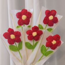 送你一朵小红花毛线花朵手工编织单支花母亲季感恩节创意礼品成品