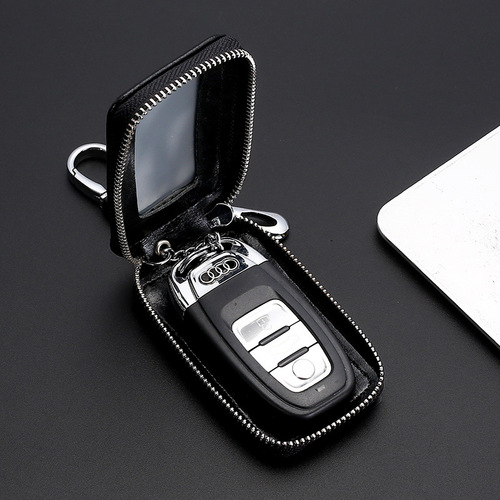 New Genuine Leather Couple Key Bag Large Capacity Mirror Window Women's Car Remote Control Zipper Key Bag Exquisite Retro