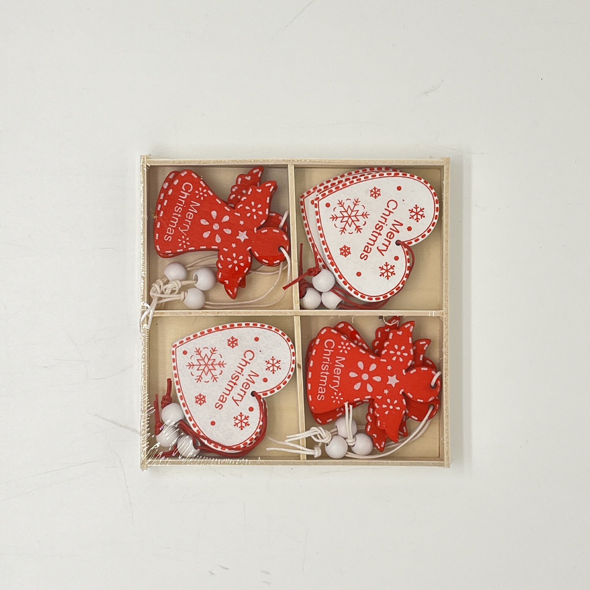 Decoraciones navideñas creativas, colgantes de madera navideños, juego de cajas para árbol DIY, renos, campanas, ángeles, corazones, regalos