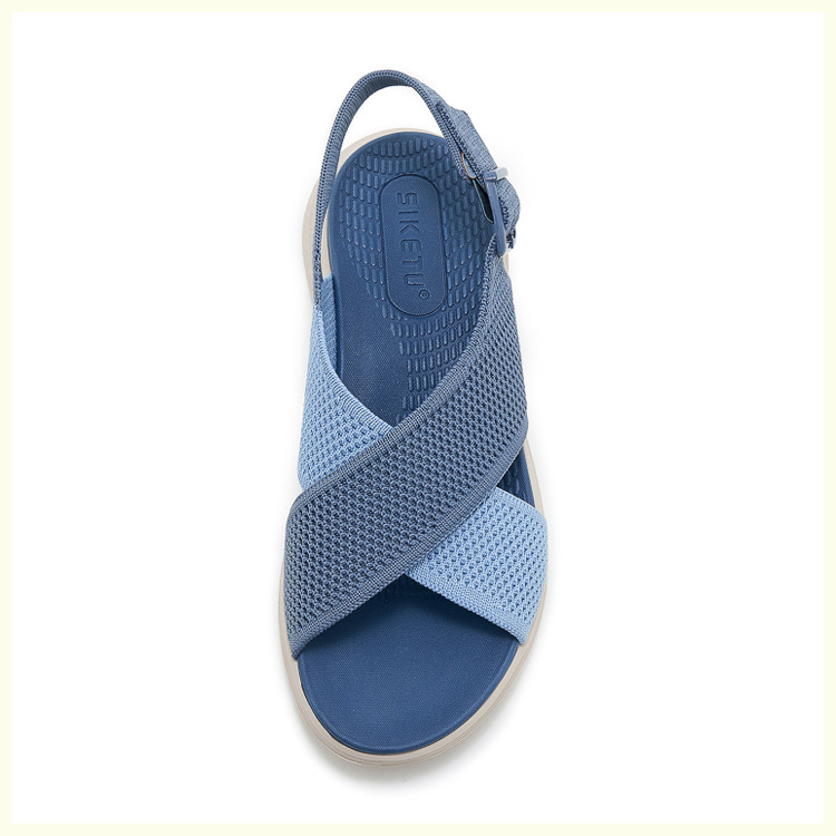 Sandal nữ quai chéo dệt kim phối dây rút, đế MD nhẹ êm — màu be, màu đen, xanh lam, màu hồng chi tiết 33