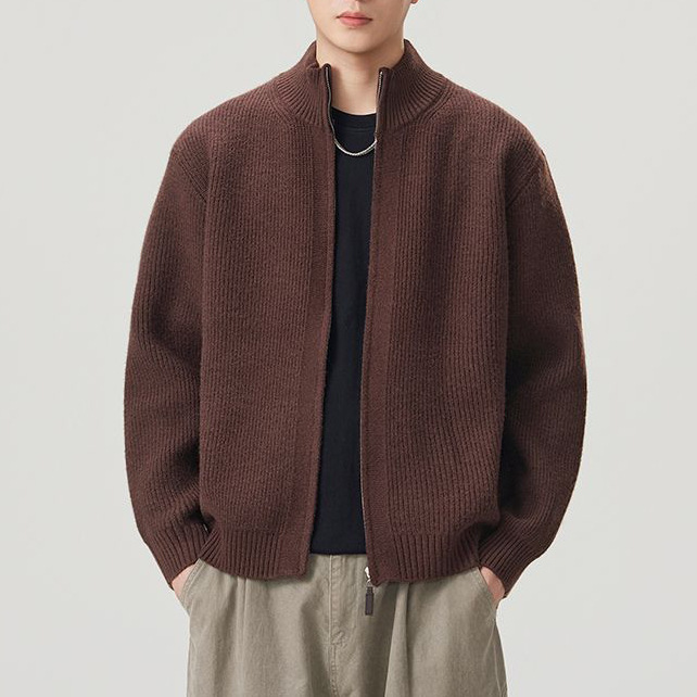 Danboni | Autumn collection: stand-up collar, zip-up knitted cardigan, loose-fitting casual outerwear, casual ribbed knit sweater in solid colors Danboni | Autumn collection: stand-up collar, zip-up knitted cardigan, loose-fitting casual outerwear, casual ribbed knit sweater in solid colors