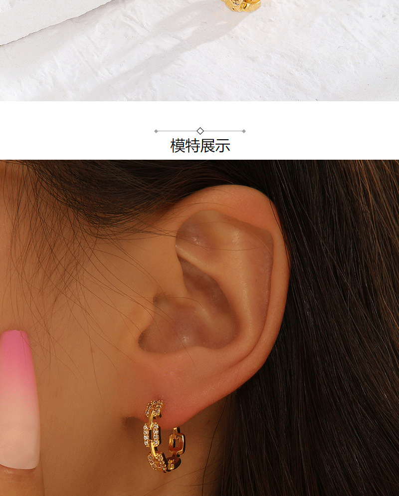South Korea Fashion Simple Gold Geometric CZ Earrings for Women Light Luxury INS Style Temperament Ear Jewelry Wholesale detail image 7