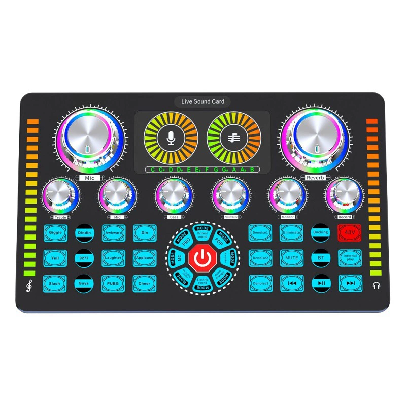Звуковая карта Q7 в прямом эфире Английская версия может сочетаться с различными типами микрофонов для поддержки многоплатформенного живого пения дома и за рубежом.