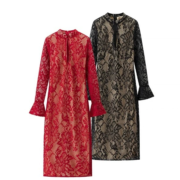 Трансграничная европейская и американская женская одежда AliExpress взрывной темперамент модный темперамент cheongsam пряжка воротник кружева полое платье бедра